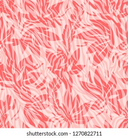 Fondo de color de coral transparente vector. Flores y cebra rayaron el patrón étnico.