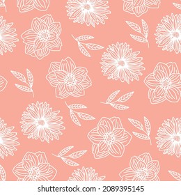 Vector seamless coral pattern with floral ornament