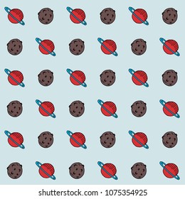 Vector seamless cosmic pattern, planet, rings Saturn