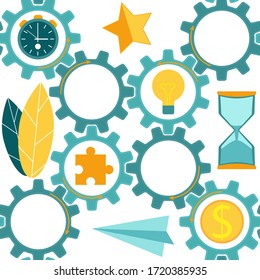 Vector seamless creative illustration of the interaction of all links and participants in the business process. For use in web design.