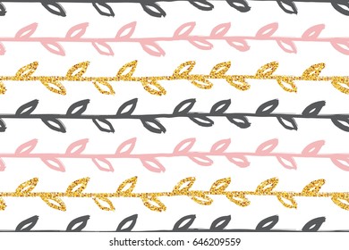 Vector seamless creative pattern with with branches in boho style. Background for printing brochure, poster, textile, card, web, magazines, wallpapers.