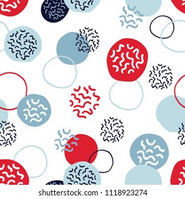 Vector seamless creative pattern with hand draw abstract circles. Seamless pattern for printing brochure, poster, party, summer print, textile design, card. Scandinavian style.
