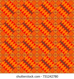 Vector seamless creative pattern with hand draw geometric composition in modern abstract style in red, brown and orange colors. Background for printing brochure, poster, textile design, fabric, card.