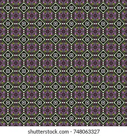 Vector seamless creative pattern with hand draw geometric composition in modern abstract style in green, brown and black colors. Background for printing brochure, poster, textile design, fabric, card.