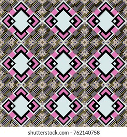Vector seamless creative pattern with hand draw geometric composition in modern abstract style in gray, pink and black colors. Background for printing brochure, poster, textile design, fabric, card.