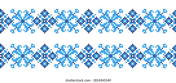 Vector seamless cross-stitched embroidered folk ornament