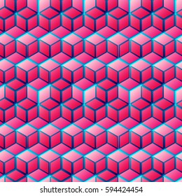 Vector seamless Cubes 3d pattern. Modern stylish texture. Repeating geometric pink background with rhombuses. Trendy hipster sacred geometry.