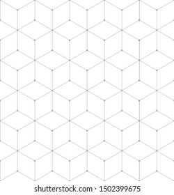 Vector Seamless Cubic Pattern With Dots. Modern Thin Hexagon Grid Texture.