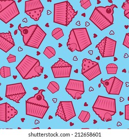 vector seamless cupcake pattern on blue background