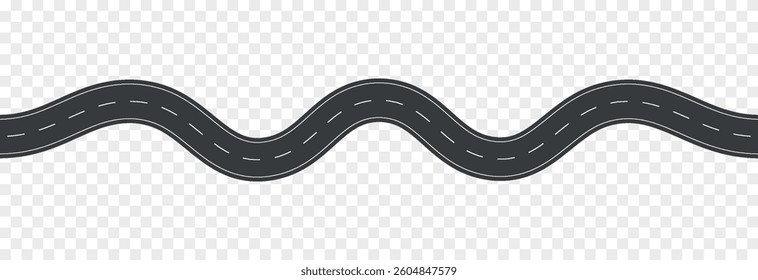 Vector seamless curved road png. Top view of the road.