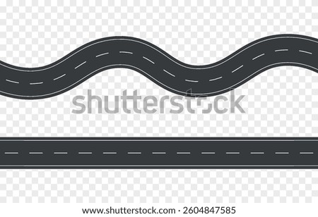 Vector seamless curved and straight road png. Top view of the road.