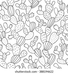 Vector seamless cute background. Doodle Pattern of cactus.