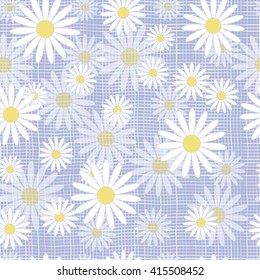 Vector seamless cute beautiful minimalist graphics daisy flower pattern. Spring summer, sweet romantic textile background, floral print, daisy, garden flowers.
