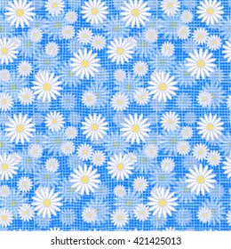 Vector seamless cute beautiful minimalist graphics daisy flower pattern. Spring summer, sweet romantic textile background, floral print, daisy, garden flowers.