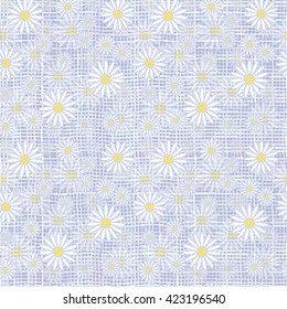 Vector seamless cute beautiful minimalist graphics daisy flower pattern. Spring summer, sweet romantic textile background, floral print, daisy, garden flowers.