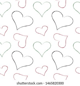 Vector seamless cute cartoon drawn by pencil colorful line Hearts on white background