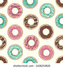 vector seamless cute cartoon pattern with donuts. Vector food background