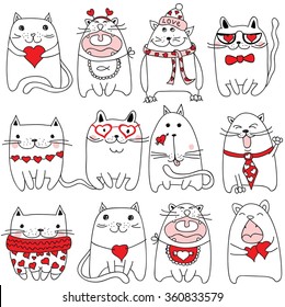 Vector seamless with Cute Cartoon Valentine Cats 