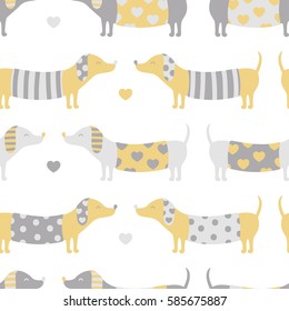 Vector seamless cute dachshund dog pattern