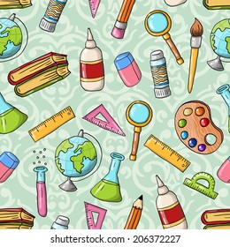 Vector seamless cute doodle back to school pattern