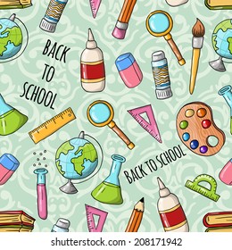 Vector seamless cute doodle back to school pattern