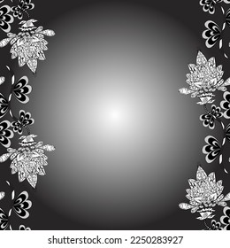 Vector seamless cute flower pattern. Holidays mood. Flowers on white, gray and black colors. Gentle romantic print. Spring summer time. Dim and dull. Dark.