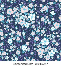 vector seamless cute gentle artistic hand drawn flower pattern. spring summer time, romantic ditsy floral background, in bloom, leaves, dots, artistic print.