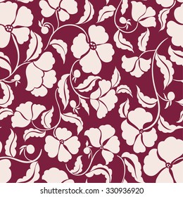 Vector seamless cute gentle artistic art deco flower pattern. Spring, summer mood, nature in bloom, romantic beautiful flora background, leaves, modern, minimalistic.
