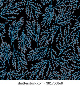 vector seamless cute gentle artistic fantasy buckets pattern. stylized flowers, romantic, thin branches with circles, minimalistic fantastic wild nature floral background print