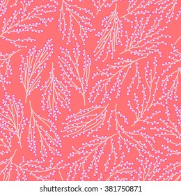 vector seamless cute gentle artistic fantasy buckets pattern. stylized flowers, romantic, thin branches with circles, minimalistic fantastic wild nature floral background print