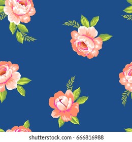vector seamless cute gentle floral pattern, roses flower with leaves.