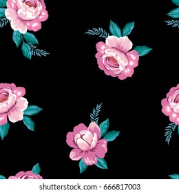 vector seamless cute gentle floral pattern, roses flower with leaves.