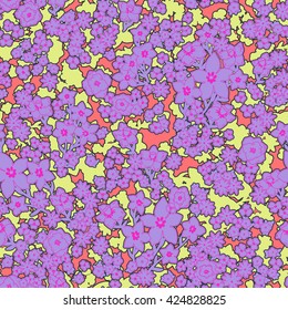 vector seamless cute gentle original little floral ditsy pattern, summer mood, artistic graphical flower background allover print with outlines