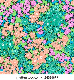 vector seamless cute gentle original little floral ditsy pattern, summer mood, artistic camouflage like graphical flower background allover print with outlines