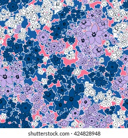 vector seamless cute gentle original little floral ditsy pattern, summer mood, artistic camouflage like graphical flower background allover print with outlines