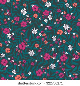 vector seamless cute graphical artistic hand drawn ditsy flower pattern. spring summer mood, holidays, garden flowers, leaves, nature in bloom, gentle romantic background. Rose chamomile, little flora