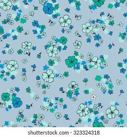 vector seamless cute graphical artistic hand drawn cute ditsy flower patter. spring summer mood, holidays, garden flora, little gentle romanitc buckets in bloom. 
