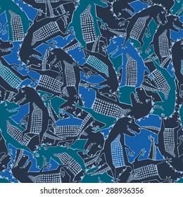 vector seamless cute graphical cartoon dinosaur pattern. childish design. fantastic little dino.