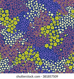 vector seamless cute graphical hand drawn artistic stylized little ditsy flower pattern. summer fun, flora in bloom, fantasy fresh colorful background print with dots