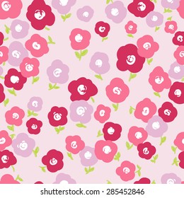 Vector seamless cute graphical minimalistic flower pattern with leaves, dots, summer time. Gentle, romantic, naive print.