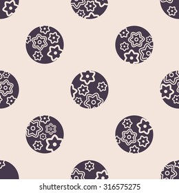 vector seamless cute graphical minimalistic unusual polka dot pattern with flowers. spring summer time, round, circles, dots, outlines, stylized floral background.