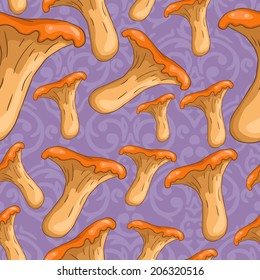 Vector seamless cute hand drawn chanterelle mushroom pattern