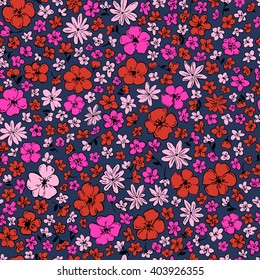 vector seamless cute hand drawn naive little ditsy pattern, gentle summer time colorful romantic floral background allover print