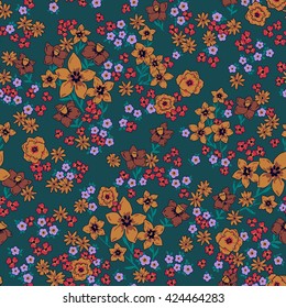 vector seamless cute hand drawn gentle flower garden pattern, little romantic summer fantasy ditsy background allover print 