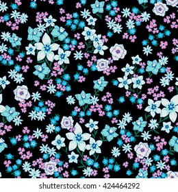 vector seamless cute hand drawn gentle flower garden pattern, little romantic summer fantasy ditsy background allover print 