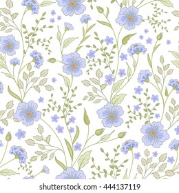vector seamless cute little flower pattern. Spring summer background. Holidays mood. Gentle romantic childish print. Pastel blue green.