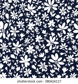 vector seamless cute little hand drawn ditsy flower pattern with leaves, dots, textured colorful spring summer time, garden gentle floral background print
