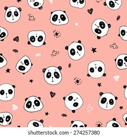 vector seamless cute minimalistic black and white panda print with words