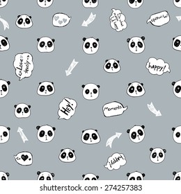 vector seamless cute minimalistic black and white panda print with words