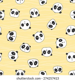 vector seamless cute minimalistic black and white panda print with words